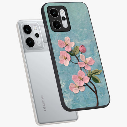 Threaded Blossom Breeze Glass Case displayed in angled mockup highlighting elegant floral design with soft aesthetic style.