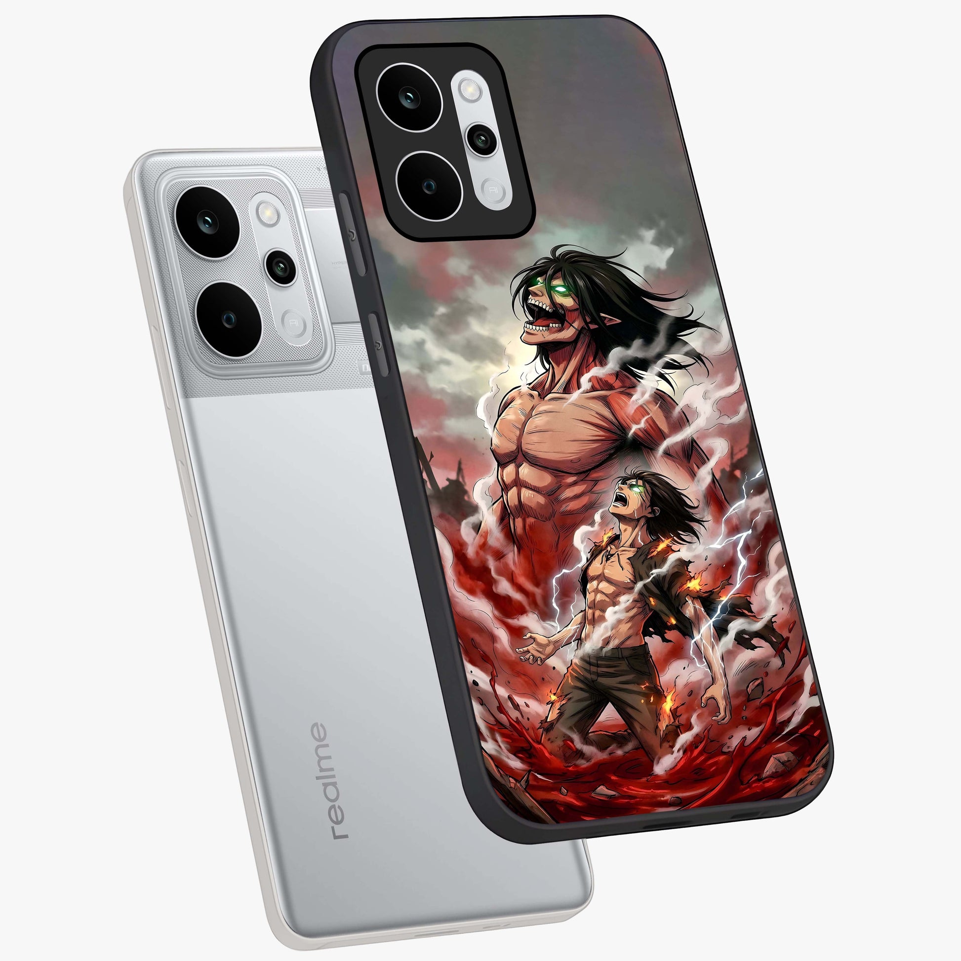 Titan Awakening Fury Glass Case displayed in angled mockup highlighting dramatic giant warrior design with bold anime aesthetic.