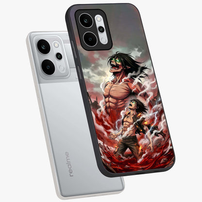 Titan Awakening Fury Glass Case displayed in angled mockup highlighting dramatic giant warrior design with bold anime aesthetic.