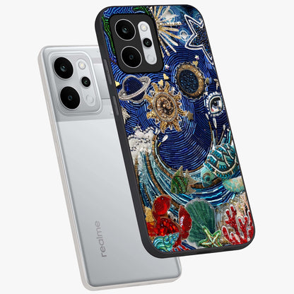 Universe Underwater Spark Glass Case displayed in angled mockup highlighting glowing aquatic design with celestial aesthetic.