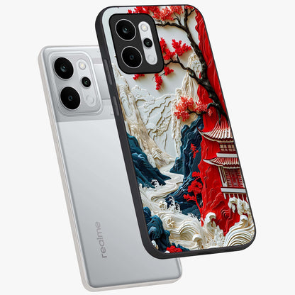 Whispers Of Sakura Waves Glass Case displayed in angled mockup highlighting flowing sakura design with soft floral aesthetic.