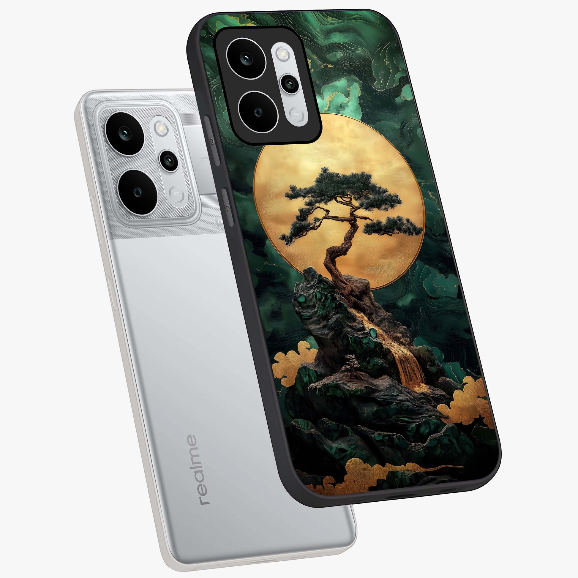 Zen Moon Rise Glass Case displayed in angled mockup highlighting peaceful lunar design with zen aesthetic style.