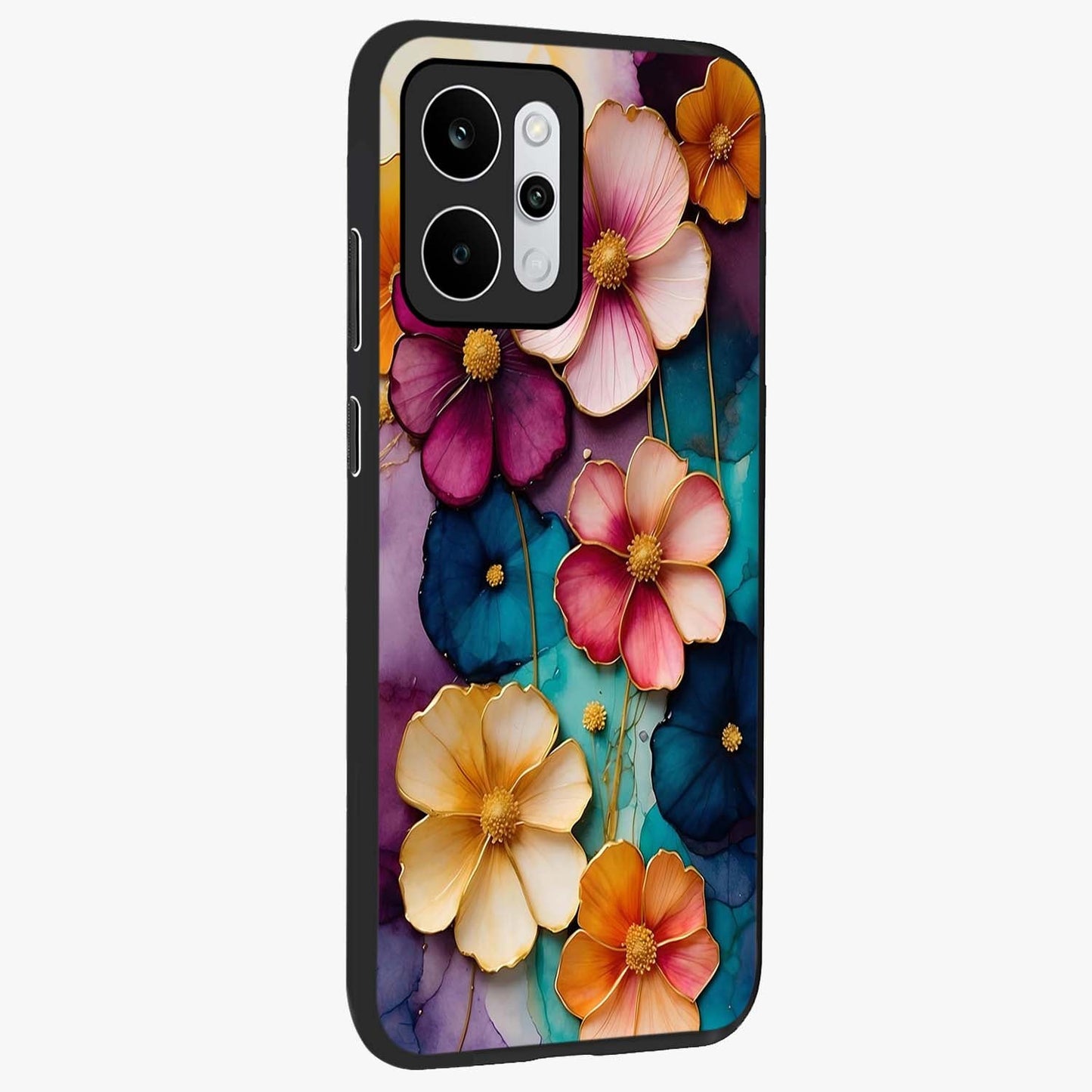 Artlyn Grace Flower Pattern Glass Case upright view showcasing graceful floral artwork with aesthetic botanical style.