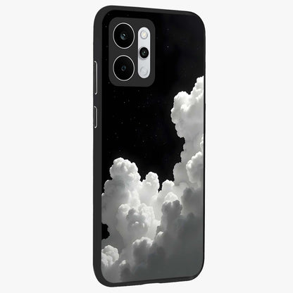 Black Background With White Cloud Glass Case upright view showcasing calm cloud aesthetic with modern minimal style.