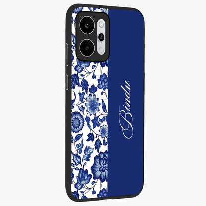 Blue Vintage Floral Pattern Glass Case upright view showcasing delicate blush floral texture with modern minimal style.