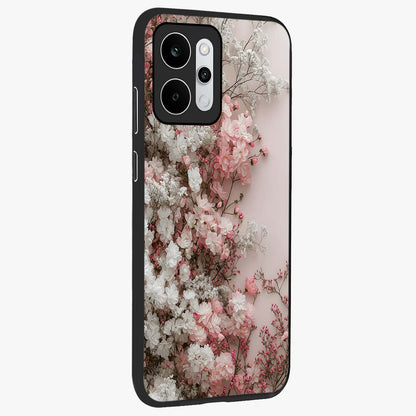 Blush Blossom Cloud Glass Case upright view showcasing calm floral cloud artwork with gentle dreamy theme.