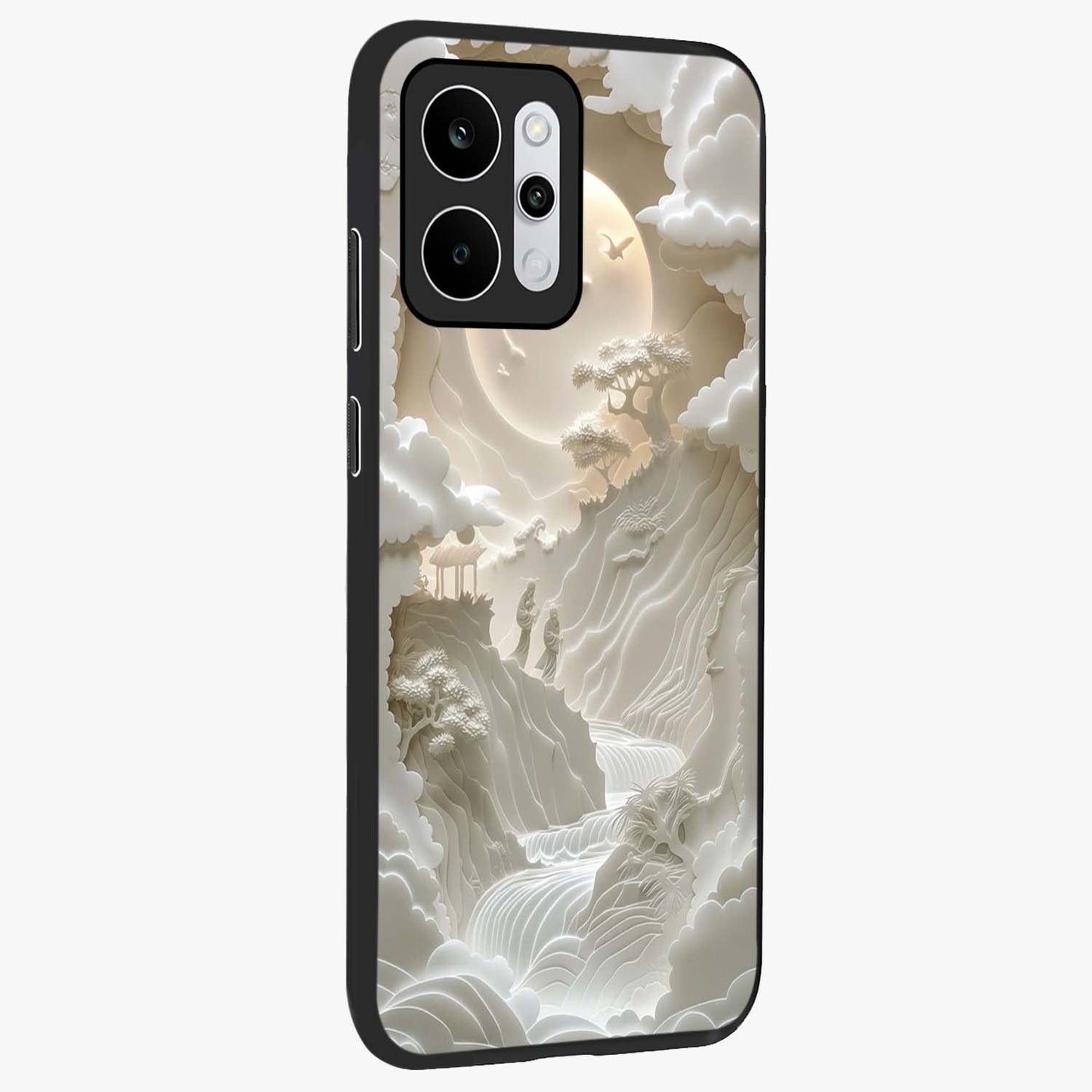 Celestial Origami Glass Case upright view showcasing creative origami artwork with modern celestial style.