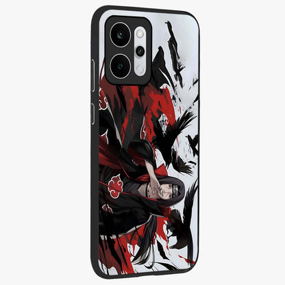 Crimson Crow Illusion Glass Case upright view showcasing striking crow illusion artwork with intense crimson theme.