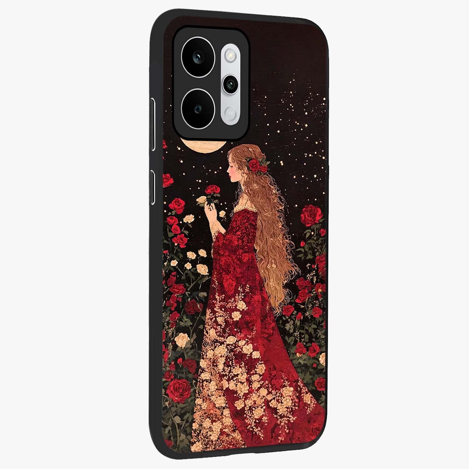 Crimson Dreams Glass Case upright view showcasing dreamy red toned artwork with modern aesthetic style.