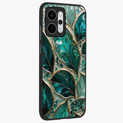 Emerald Leaf Glass Glass Case upright view showcasing fresh green leaf artwork with calming nature inspired style.