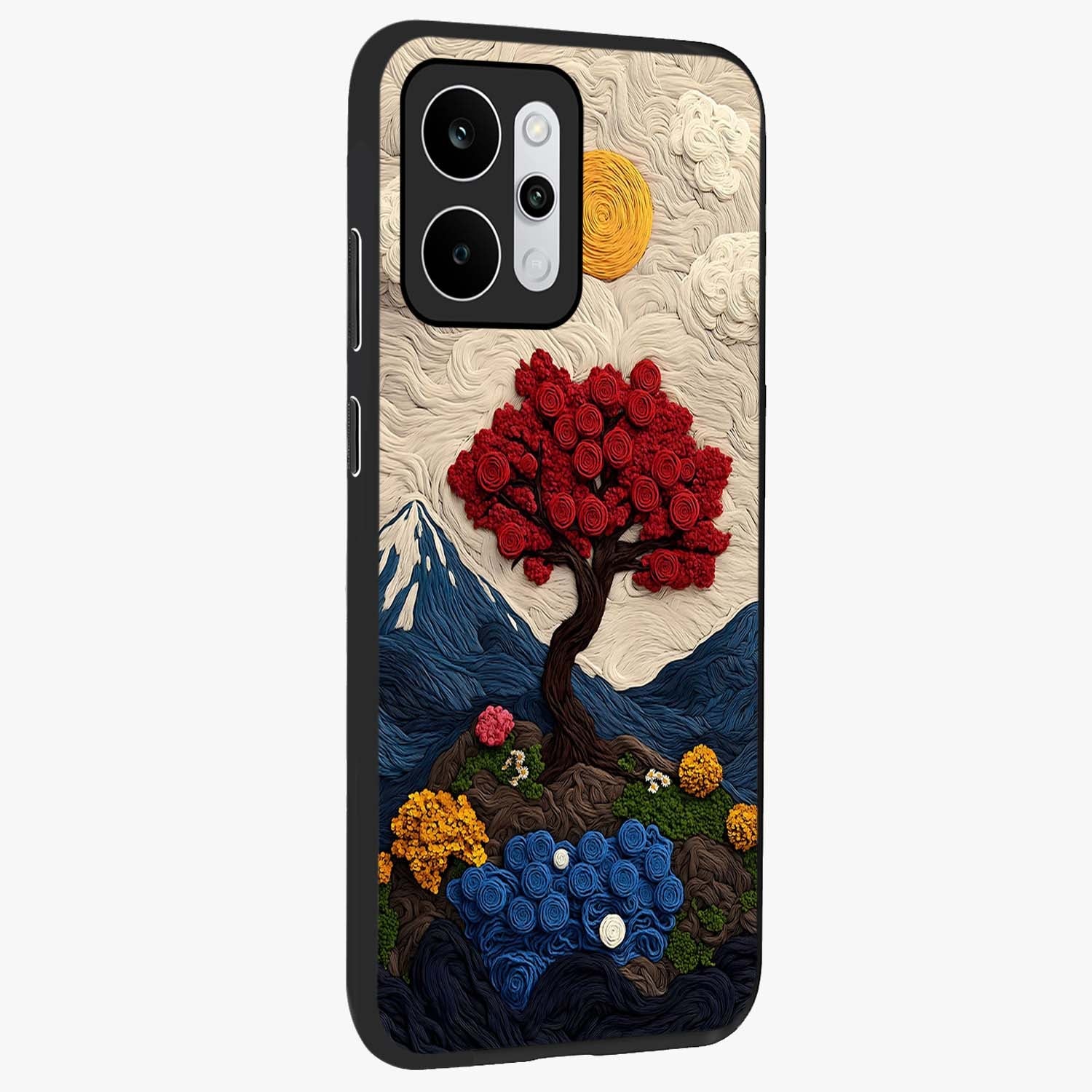 Eternal Nature Tapestry Glass Case upright view showcasing elegant nature tapestry design with decorative style.