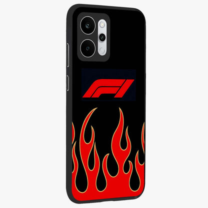 Fire F11 Glass Case upright view showcasing dynamic flame artwork with intense visual theme.