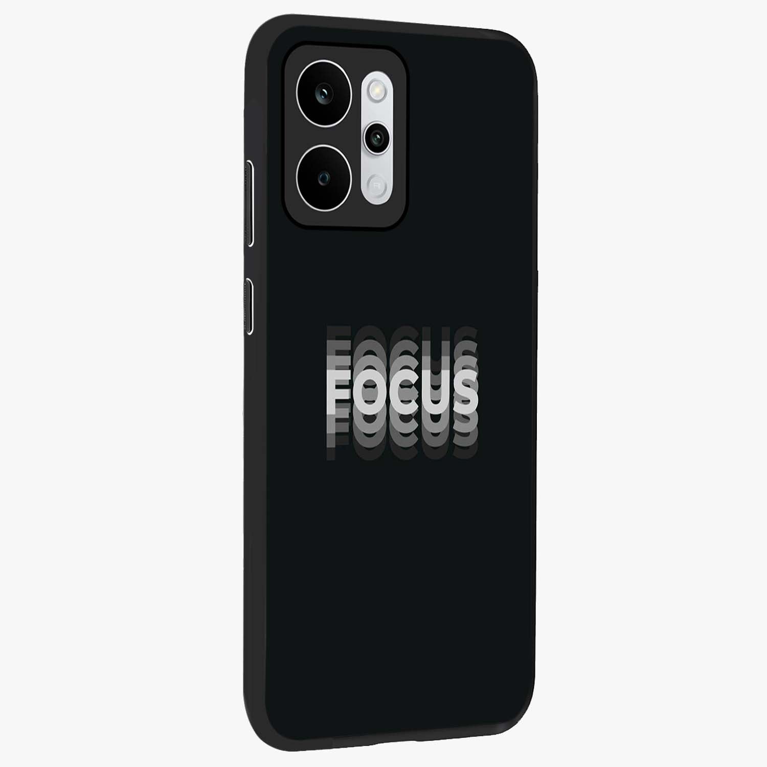 Focus Mode On Glass Case upright view showcasing strong typography statement with sleek motivational theme.