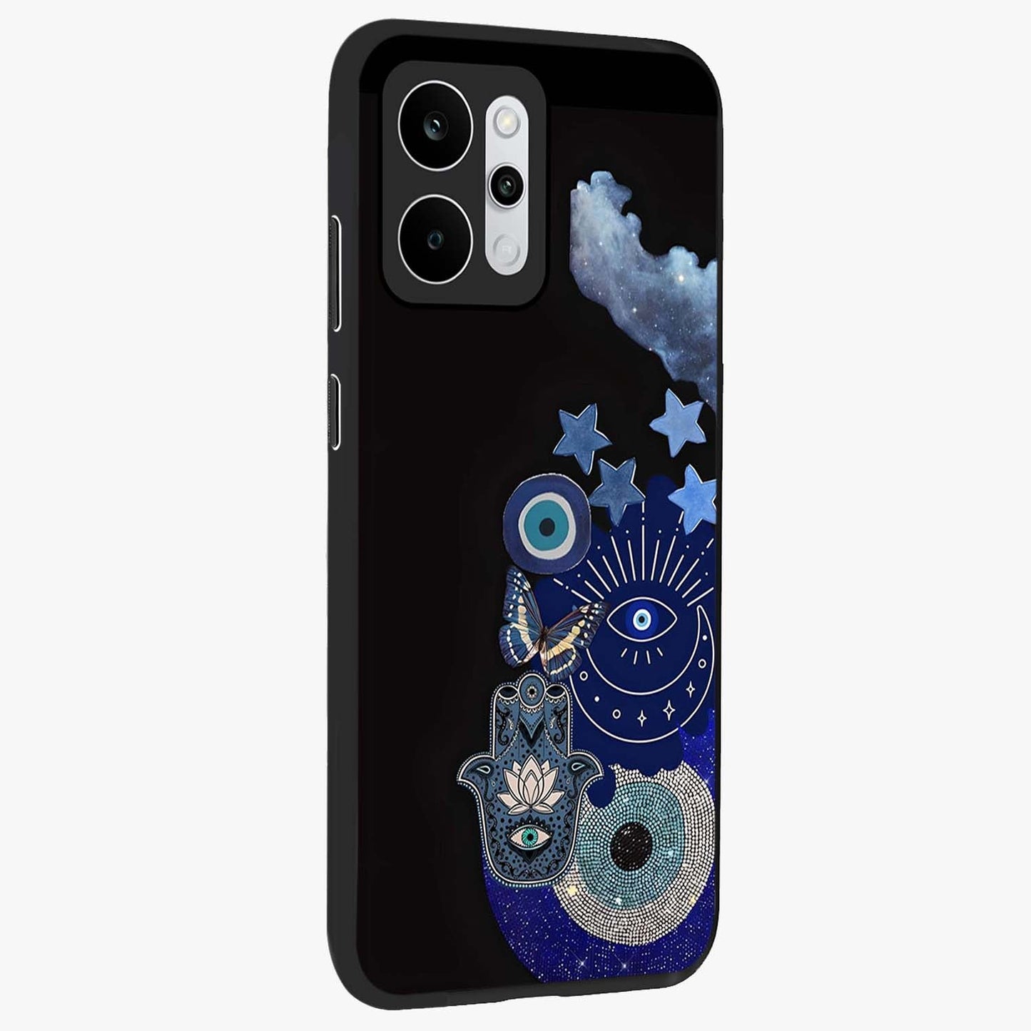 Galactic Charm Cluster Glass Case upright view showcasing glowing cosmic charm artwork with magical celestial style.