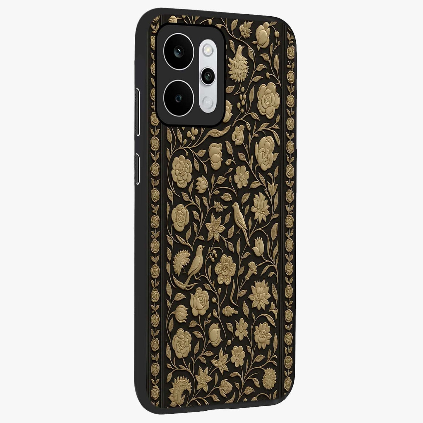 Golden Evil Eye Mandala Glass Case upright view showcasing decorative evil eye mandala artwork with spiritual aesthetic style.