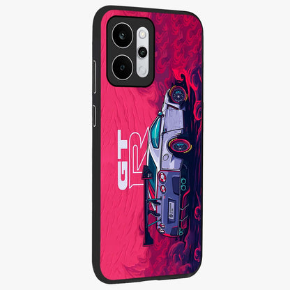 GT-R Car Pattern Glass Case upright view showcasing dynamic car pattern artwork with modern sports theme.