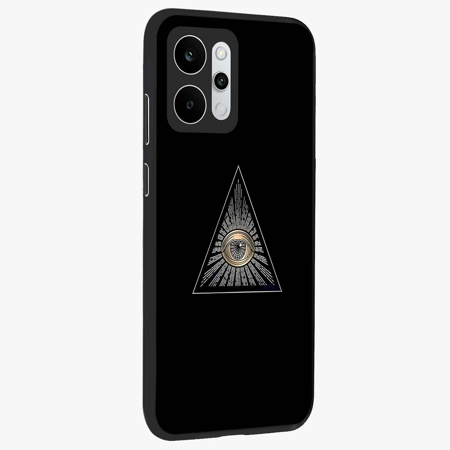 Illuminati Evil Glass Case upright view showcasing striking illuminati artwork with mysterious symbolic theme.