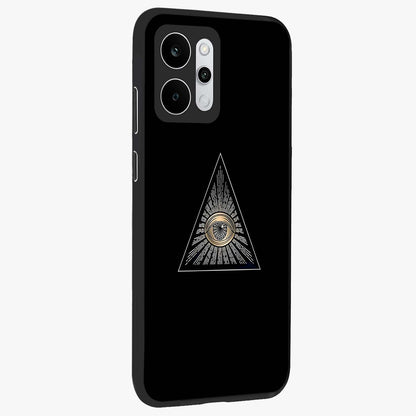 Illuminati Evil Glass Case upright view showcasing striking illuminati artwork with mysterious symbolic theme.