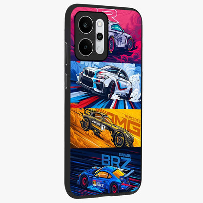 JDM Sports Car Glass Case upright view showcasing dynamic sports car artwork with bold racing theme.