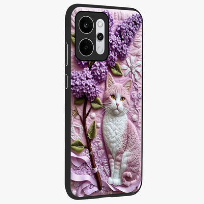 Lavender Cat Whimsy Glass Case upright view showcasing charming cat artwork with whimsical lavender theme.