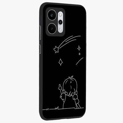 Line Art Girl With Shooting Stars Glass Case upright view showcasing delicate shooting stars artwork with minimal artistic theme.