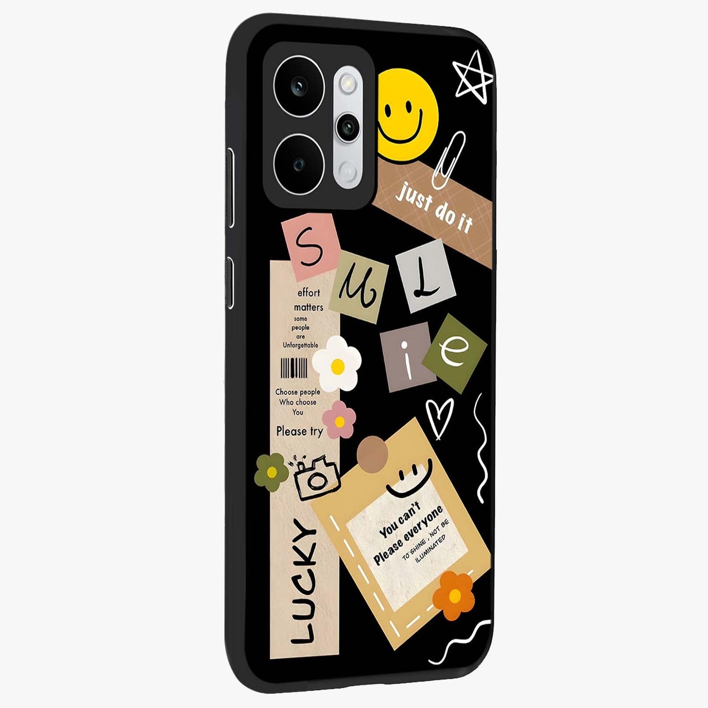 Lucky Aesthetic Collage Glass Case upright view showcasing vibrant collage artwork with youthful aesthetic theme.