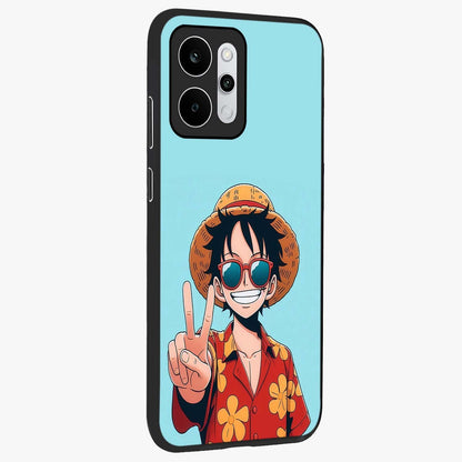 Luffy Summer Anime Vibe Glass Case upright view showcasing dynamic anime artwork with bright adventurous theme.