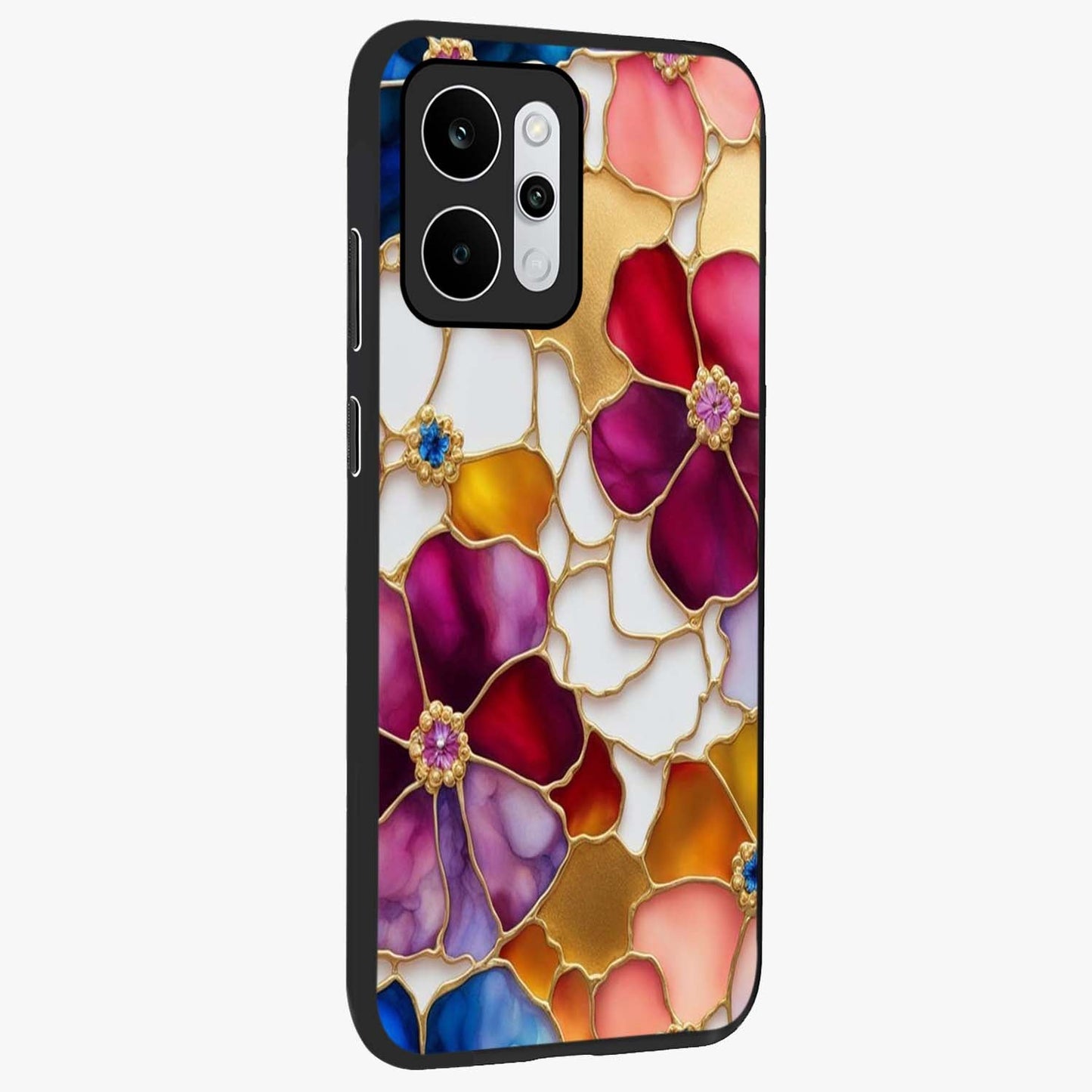 Marble Flower Pattern Glass Case upright view showcasing decorative marble flower artwork with refined style.