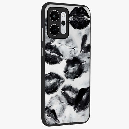 Midnight Kiss Marks Glass Case upright view showcasing stylish kiss mark artwork with trendy romantic theme.