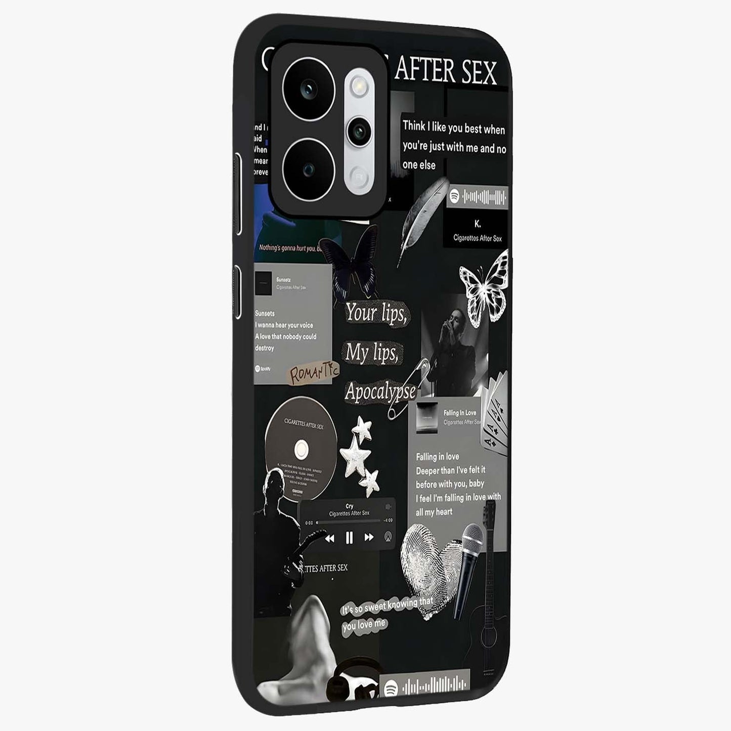 Midnight Love Echo Glass Case upright view showcasing expressive romantic artwork with dreamy midnight theme.