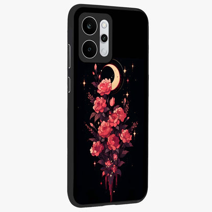 Moonlit Floral Elegance Glass Case upright view showcasing delicate floral artwork with refined night inspired theme.