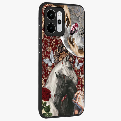 Moonlit Royal Stallion Glass Case upright view showcasing dramatic horse artwork with glowing moon themed design.