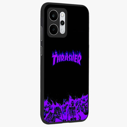 Neon Flame Riot Glass Case upright view showcasing dynamic flame artwork with energetic neon theme.