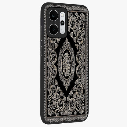Noir Bloom Elegance Glass Case upright view showcasing graceful floral artwork with luxurious dark theme.