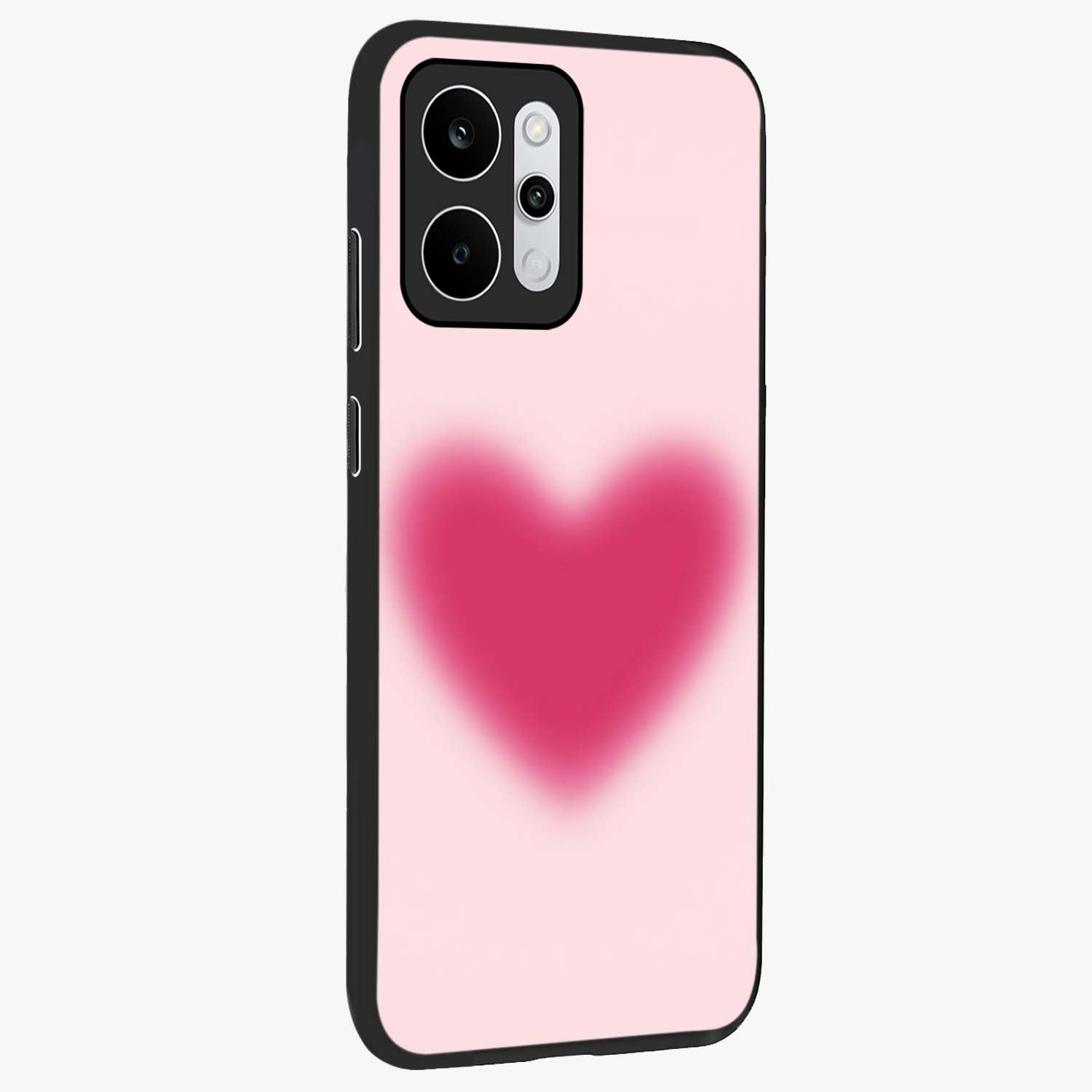Pink Aura Heart Glass Case upright view showcasing romantic heart artwork with soft pastel theme.