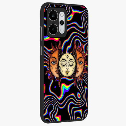 Psychedelic Sun Glass Case upright view showcasing trippy sun artwork with bold psychedelic theme.
