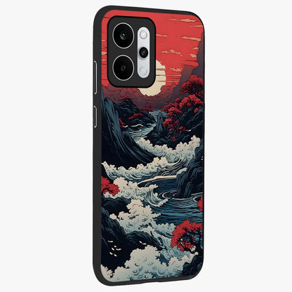 Red Sunset Scenery Glass Case upright view showcasing dramatic sunset scenery artwork with warm nature theme.