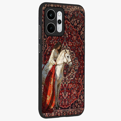 Royal Rider Tapestry Glass Case upright view showcasing detailed rider artwork with classic tapestry theme.
