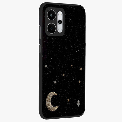 Twinkle Star With Half Moon Glass Case upright view showcasing glowing cosmic artwork with dreamy night theme.