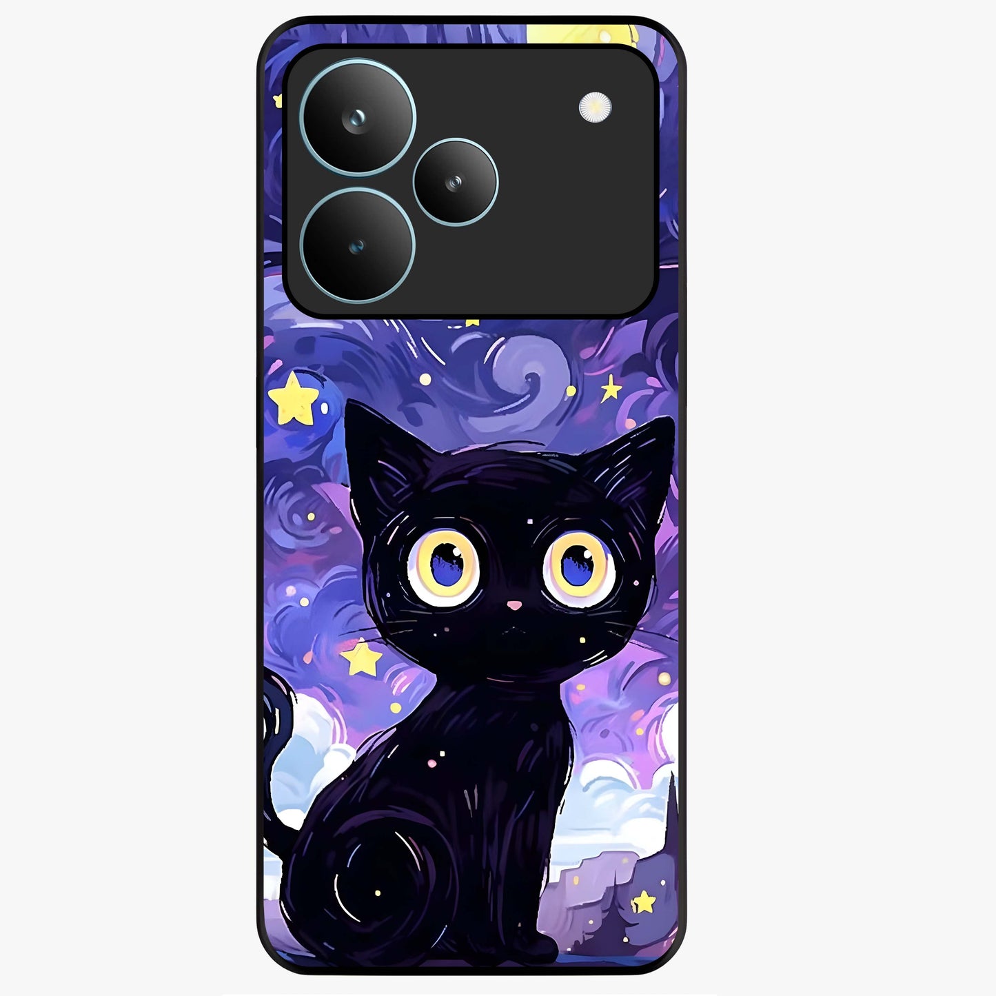 Abstract Cat Art Glass Case showing flat back view with artistic cat illustration and glossy glass finish.