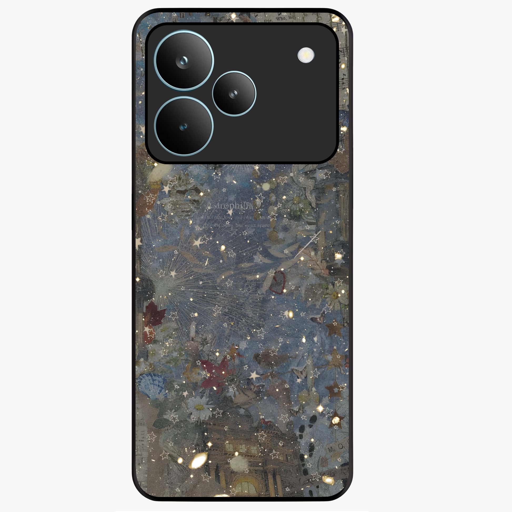 Aesthetic Astrolophia Glass Case showing flat back view with dreamy aesthetic design and glossy glass finish.