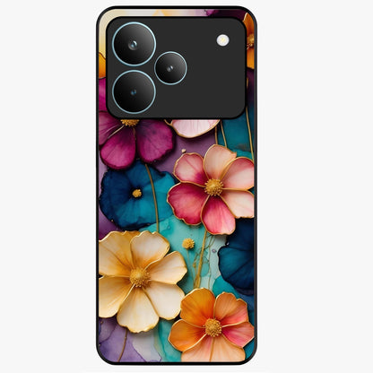 Artlyn Grace Flower Pattern Glass Case showing flat back view with elegant floral pattern artwork and glossy glass finish.