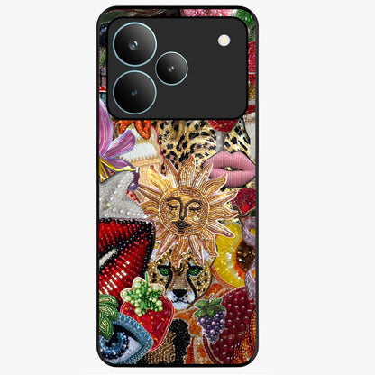Beaded Fashion Jungle Glass Case showing flat back view with vibrant jungle inspired bead artwork and glossy glass finish.