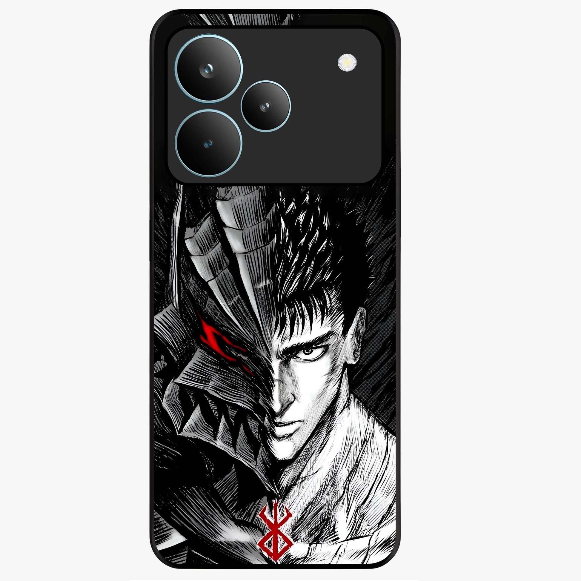 Berserker Blood Oath Glass Case showing flat back view with fierce warrior inspired artwork and glossy glass finish.
