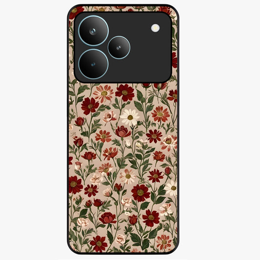 Biege Flower With Leaf Glass Case showing flat back view with soft beige floral artwork and glossy glass finish.