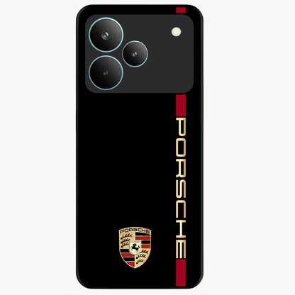 Black Minimal Porsche Glass Case showing flat back view with sleek minimal sports car artwork and glossy glass finish.