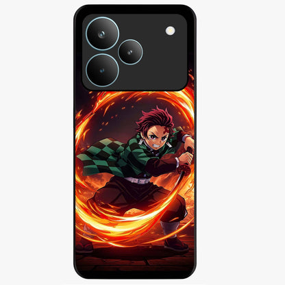 Blazing Sword Resolve Glass Case showing flat back view with fiery sword artwork and glossy glass finish.