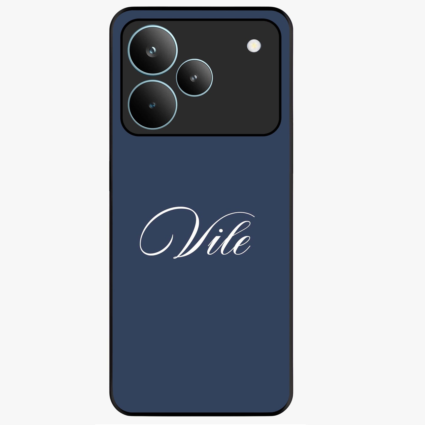 Blue Background Personalized Custom Name Glass Case showing flat back view with minimal blue background and custom name design.