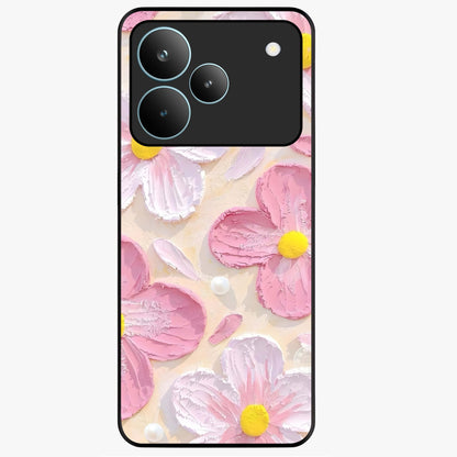 Blush Bloom Texture Glass Case showing flat back view with soft blush floral texture artwork and glossy glass finish.