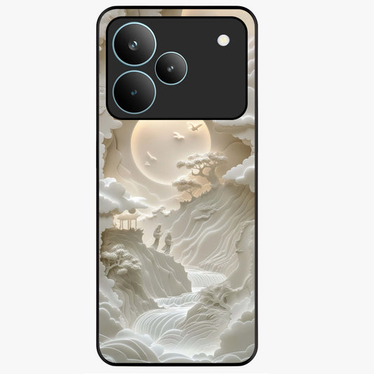 Celestial Origami Glass Case showing flat back view with artistic origami inspired celestial artwork and glossy glass finish.